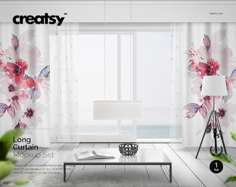 Long Curtains Mockup Set Courtain Template PSD Interior Etsy