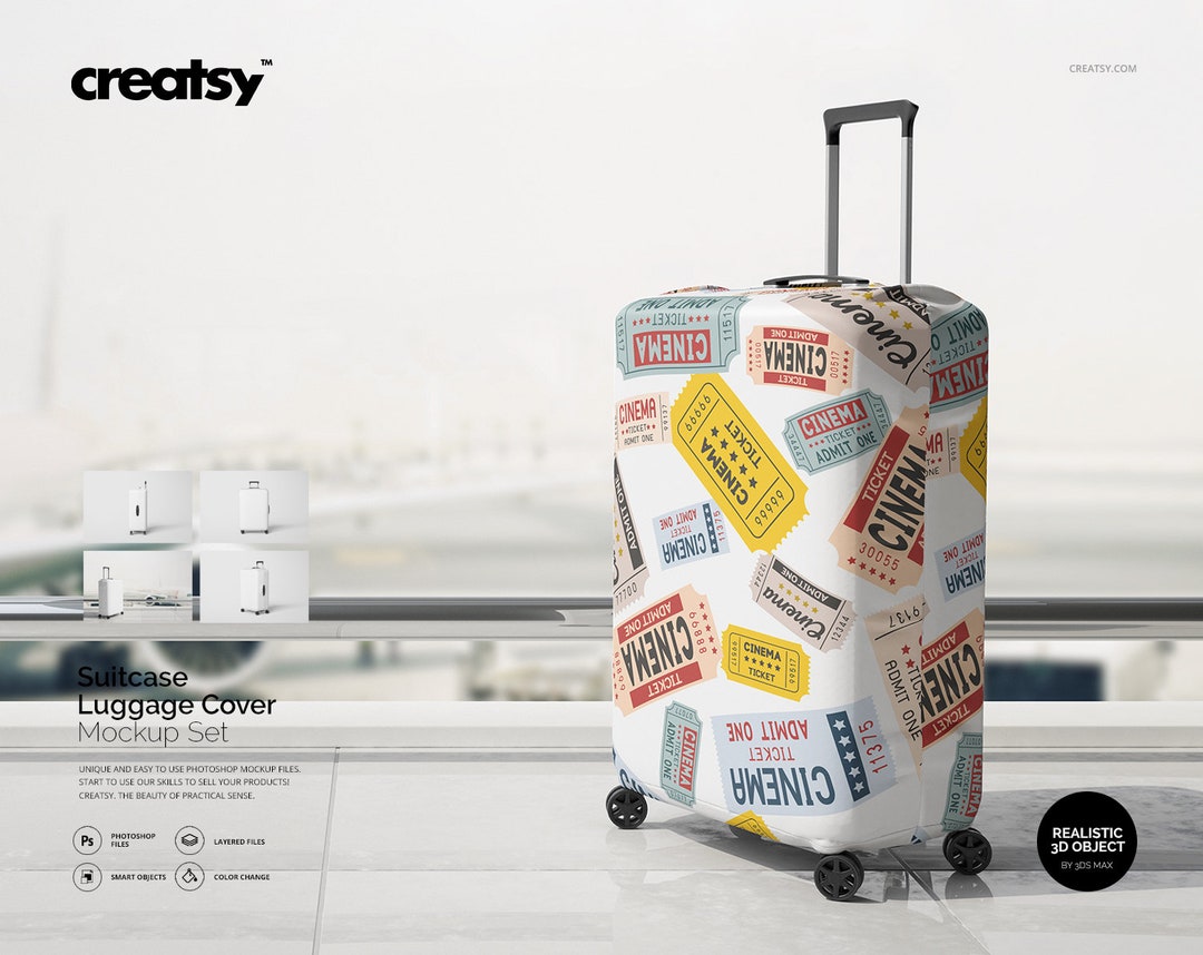 Suitcase Luggage Cover Mockup Set, Suitcase Template, Sublimated Custom