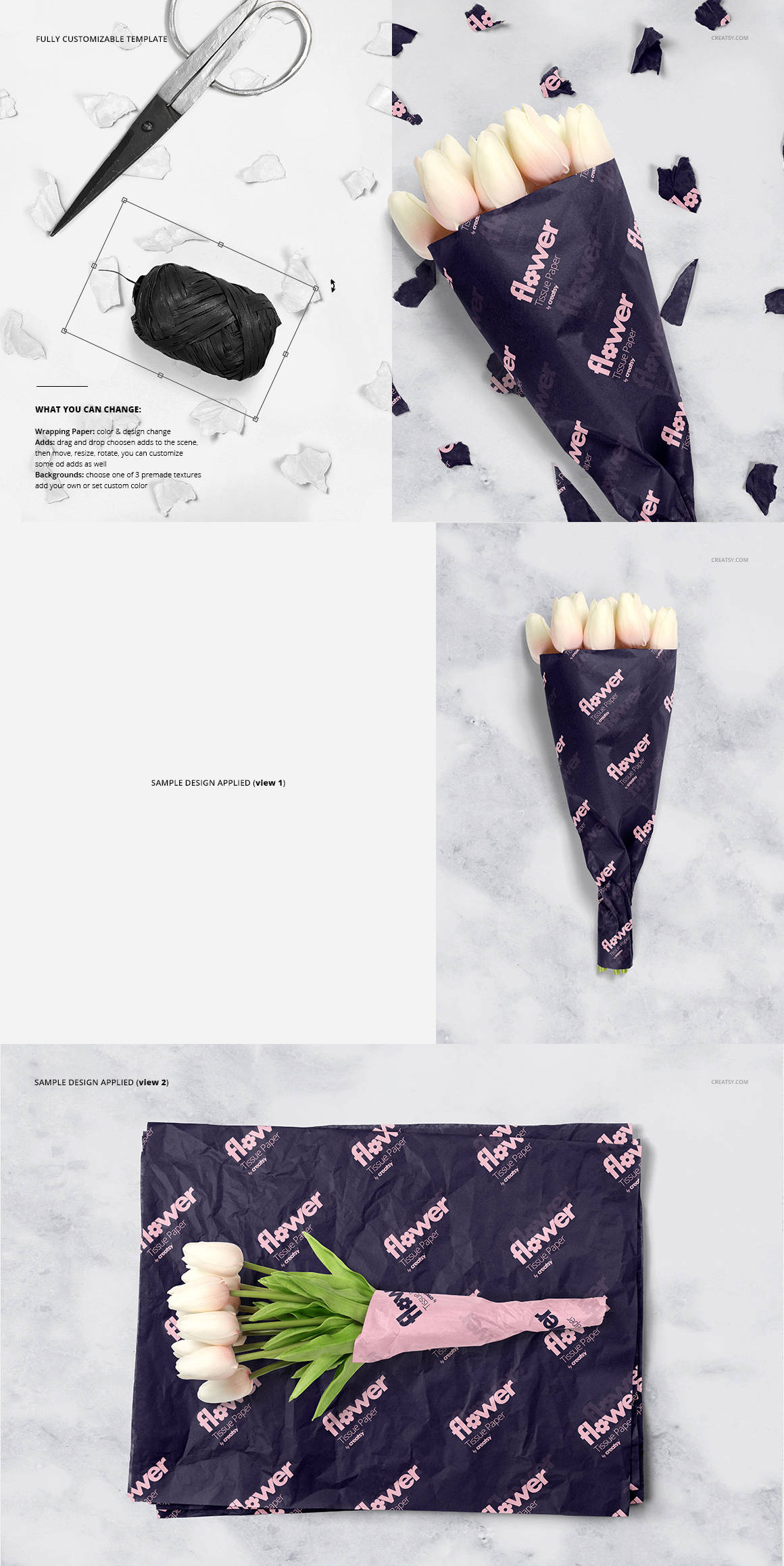 Flower Wrapping Tissue Paper Mockup Set Custom Paper Kraft Etsy