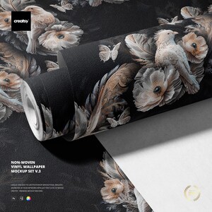 Non-woven Vinyl Wallpaper Mockup Set v.3 Rolled Wallcovering Scenes Interior Decor PSD
