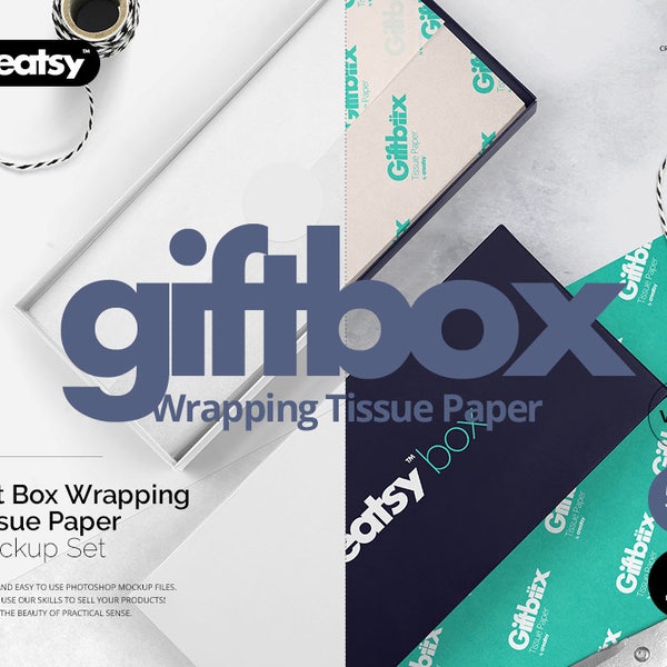 Gift Box Wrapping Tissue Paper Mockup Set, Gift Wrap Tempalte, Box in hands Template, PSD, Personalized Box