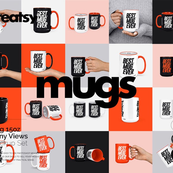 Mug Mockup Set 15oz Many Views, mug mockup bundle, white mug template in woman hands, coffee cup, mockup bundle