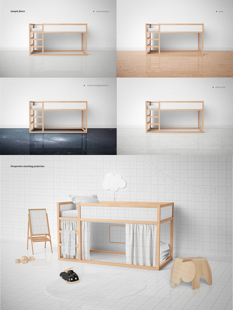 Download Ikea Kura Kids Bedroom Creator Mockup Set Decals for Kura ...
