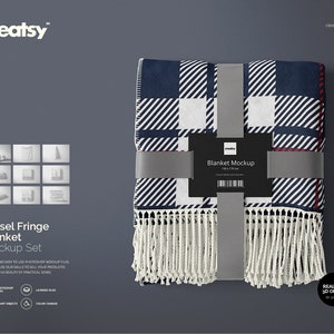 Download Cotton Loomed Woven Fringed Blanket 3d Mockup Set Etsy