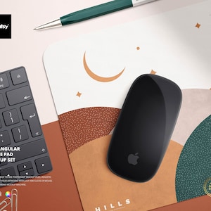 Download Round Mouse Pad Mockup Set On Wood Background Mouse Pad Etsy