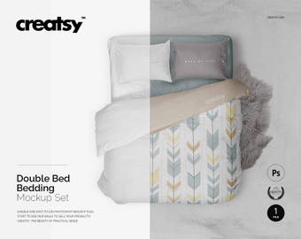 Double Bed Bedding Mockup, Bedding Set, Bed Template, Pillow Mockup, Pillow Template, Duvet mockup, Comforter Mockup, Sheet Mockup,