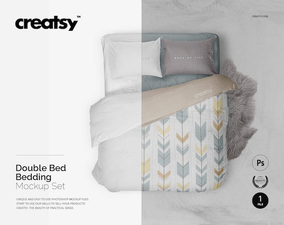 Download Double Bed Bedding Mockup Bedding Set Bed Template Pillow Etsy