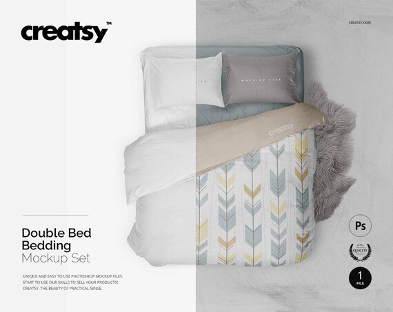 Download Double Bed Bedding Mockup Bedding Set Bed Template Pillow Etsy