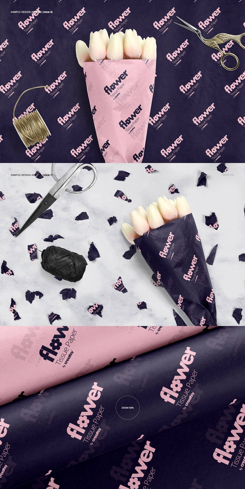 Flower Wrapping Tissue Paper Mockup Set Custom Paper Kraft Etsy