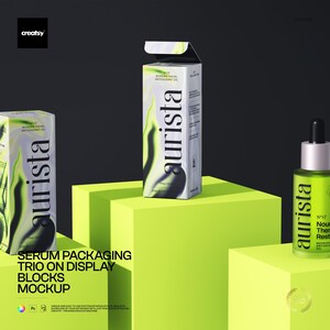 May include: A product display featuring three items: two white boxes and a green glass bottle. The boxes and bottle have the brand name "aurista" in a stylized font. The boxes are labeled "N°17 Wonder Facial Antioxidant Oil". The bottle is labeled "N°17 Nourishing Therapy Restoring Oil".