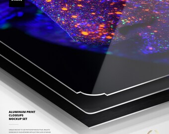 Aluminum Print Corner Closeup Mockup Set PSD for Metal Wall Art