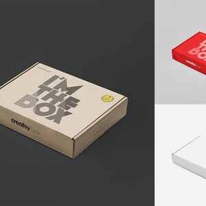 May include: A brown cardboard box with the text "I'm the box" and the logo "creatsy box".