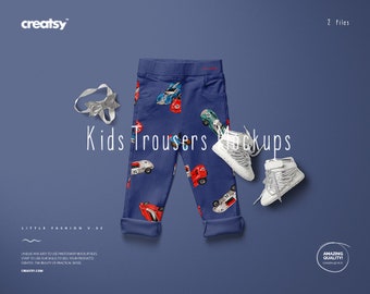 Kids Trousers Mockup Set (Little Fashion Series: VOL.52), Kids Pants Template
