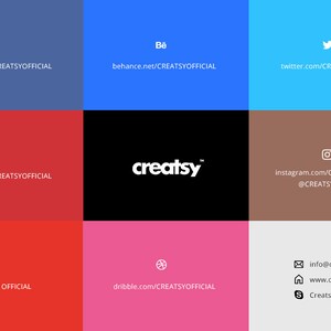 May include: A graphic with social media icons and links for Creatsy, a platform for creative projects. The icons are on a colorful background with the Creatsy logo in the center.