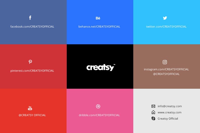 May include: A graphic with social media icons and links for Creatsy, a platform for creative projects. The icons are on a colorful background with the Creatsy logo in the center.