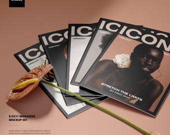 Mockup-set voor tijdschriften van 8,5 x 11 inch