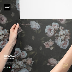 Non-woven Vinyl Wallpaper Mockup Set v.6, Editable Wallcovering PSD Templates for Pattern Designers