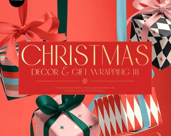 Weihnachtsdekor & Geschenkverpackungen Mockup Bundle III, 31 PSD Dateien