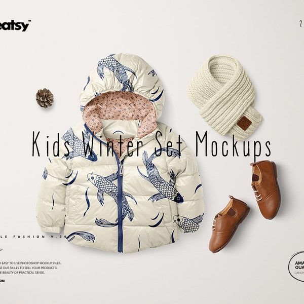 Kids Winter Set Mockups (Little Fashion Series: VOL.39), Kids Jacket Tempalte