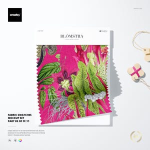Fabric Swatches Mockup Set, Textile Swatch Template, Pattern Sample Display, 6 PSD Files