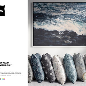 Row of Velvet Pillows Mockup