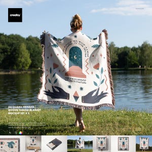 Jacquard Fringed Woven Throw Blanket Mockup Set v.5