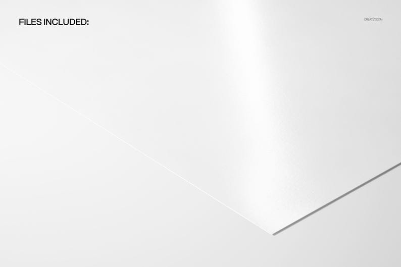Op de afbeelding: Een witte, schuine oppervlakte met een lichte glans. De woorden "FILES INCLUDED:" staan in het zwart linksboven. De afbeelding is een minimalistisch ontwerp, met focus op textuur en licht.