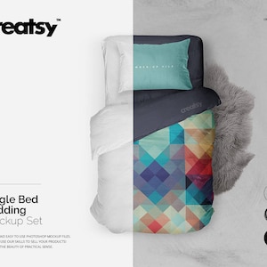 Single Bed Bedding Mockup, Bedding Set Template, Bedclothes Mockup, Bed Mockup, Pillow Mockup, Pillow Template, Duvet mockup, Comforter Mock