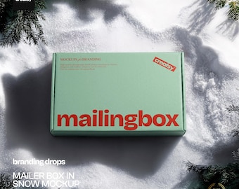 Mailer Box in Snow PSD Mockup with Editable Color and Design