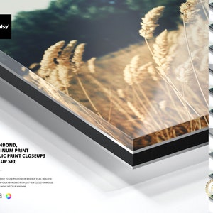 Alu-Dibond, Aluminum Print, Acrylic Print Closeups Mockup Set