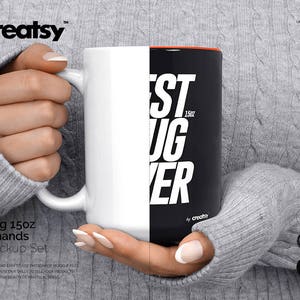 Mug Mockup 15 oz, Woman holding mug in hands, winter mug display photo,  Blank coffee Mug, white mug, feminine, coffee mug template