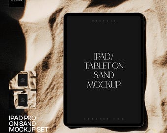 iPad Pro Screen PSD Mockup Set on Sand, 2 Editable Scenes