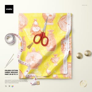 Folded Cotton Fabric Mockup 29FFv11 – Editable PSD Template Sewing Flatlay Smart Object Layers