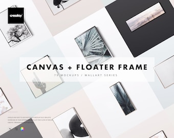 Canvas in Floater Frame Mockup Set, Canvas Print Tempalte, gepersonaliseerd canvas, aangepast canvas, canvas in frame, kunst aan de muur, woondecoratie, PSD