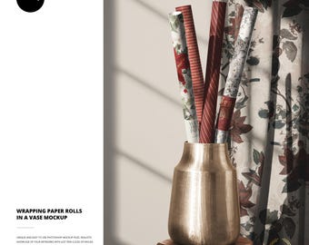 Wrapping Paper Rolls in a Vase Mockup