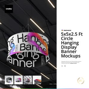 5x5x2.5 Ft Circle Hanging Display Banner Mockup Set