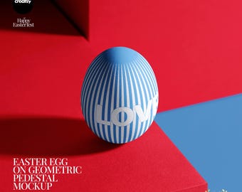 Easter Egg on Geometric Pedestal PSD Mockup for Spring Artwork