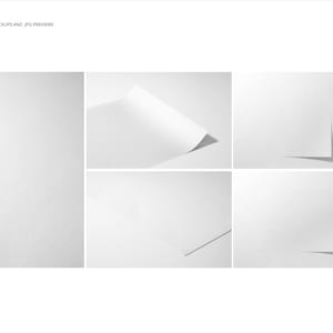 May include: Four different mockups of a white sheet of paper on a white background. The paper is folded in different ways to show off its texture and how it would look in a real-world setting.
