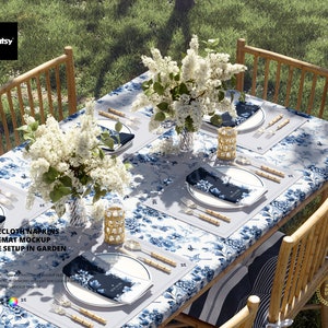 Tablecloth Napkins Placemat Mockup - Table Setup in Garden