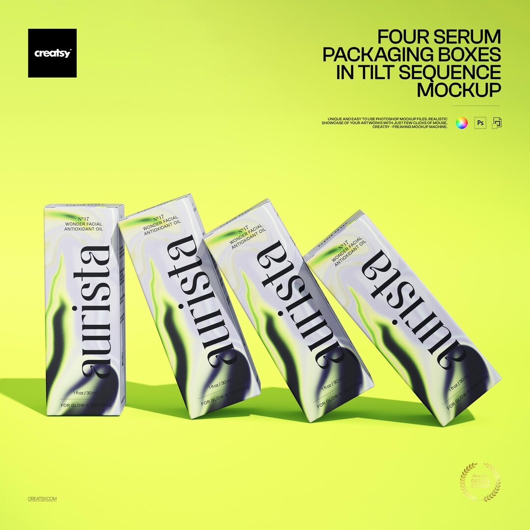 Seriox Four Serum Packaging Boxes in Tilt Sequence Mockup - Etsy