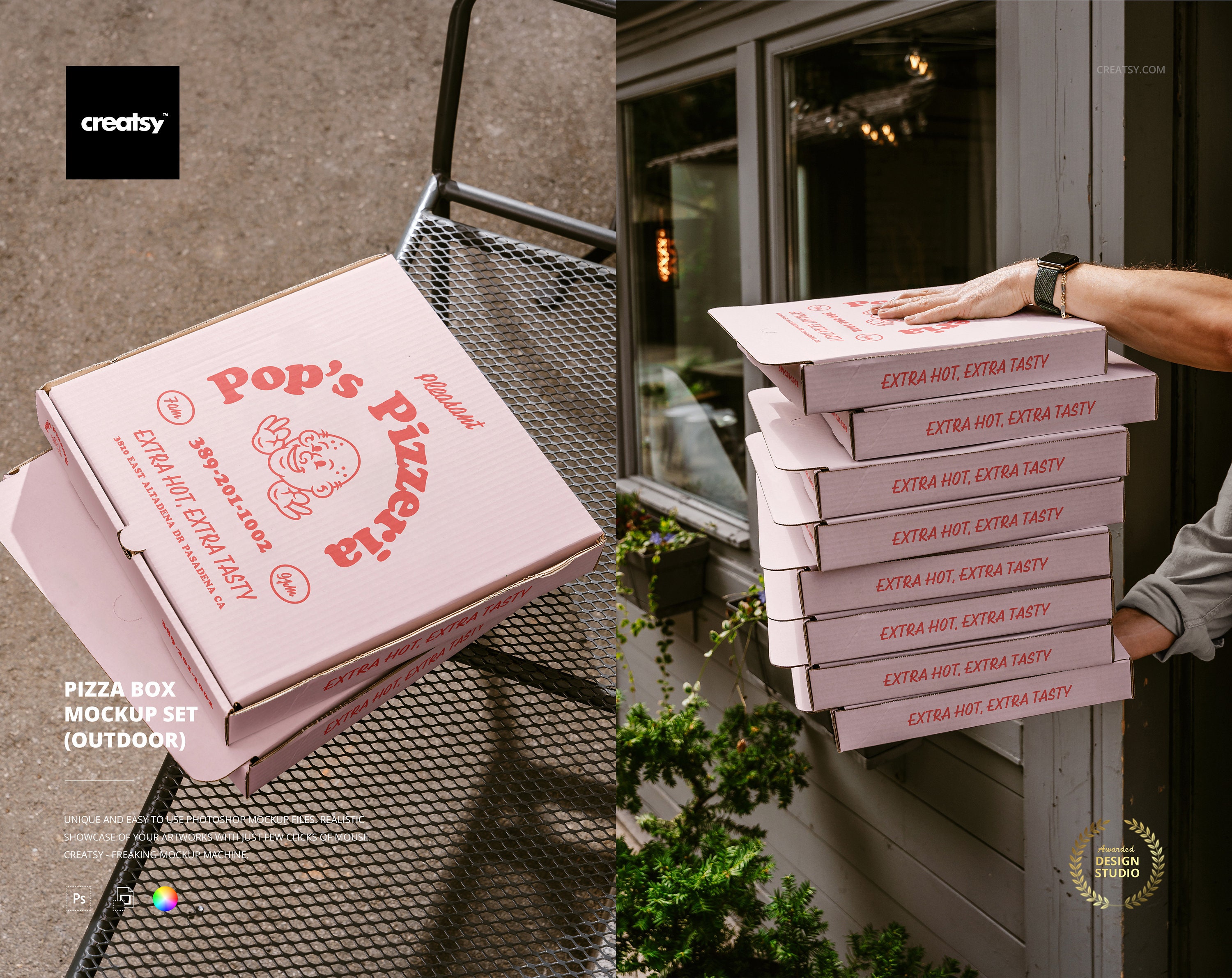 Pizza Box Mockup Set (outdoor)