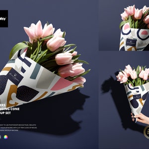 Conjunto de mockup de cone de embalagem de flores