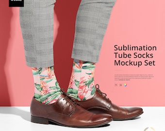 Sublimation Tube Socks Mockup Set, 7 Layered PSD Files, Crew Sock Template, Editable Sock Design