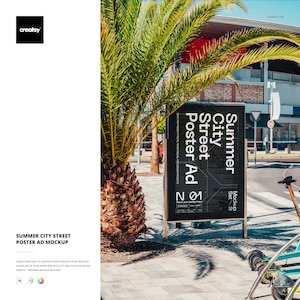 Maqueta de cartel publicitario de calle de ciudad de verano