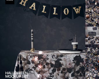 Halloween PSD Mockup Set for Seasonal Products, Patterns and Branding
