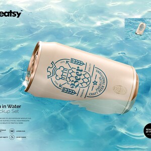 Can in Water Mockup Set, Can Template, Custom Can Label