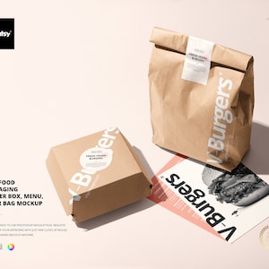 Emballage de restauration rapide - hamburger, menu, maquette de sac en papier