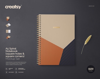 A5 Spiraal Notebook Mockup Set (vierkante gaten, vierkante hoeken)