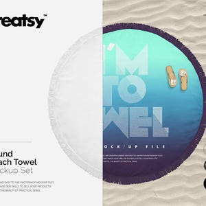 Download Round Beach Towel 2 Mockup Round Beach Towel On Sand Unique Etsy