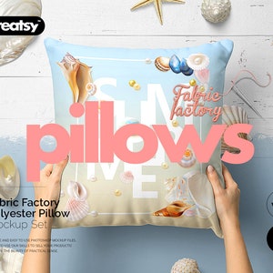 Fabric Factory vol.3: Polyester Throw Pillow Mockup Set, Custom Pillows, cover Template, Pillow In Hands Template, Personalized Pillow, PSD image 1